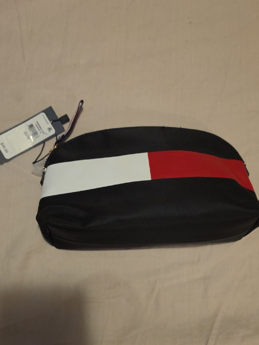 Tommy Hilfiger Black Toiletry Bag with Red and White Stripe
